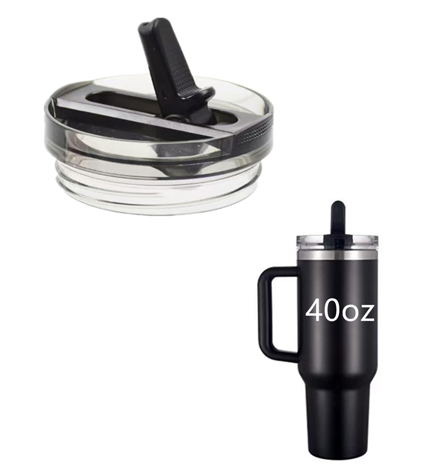 Photo 1 of 40oz Flip Straw Lid Compatible with Stanley Quencher ProTour, No Spill Lid Replacement, 1Pack 40 oz Tumbler Detachable Lids,Cup Accessories Fit for Stanley (Black)