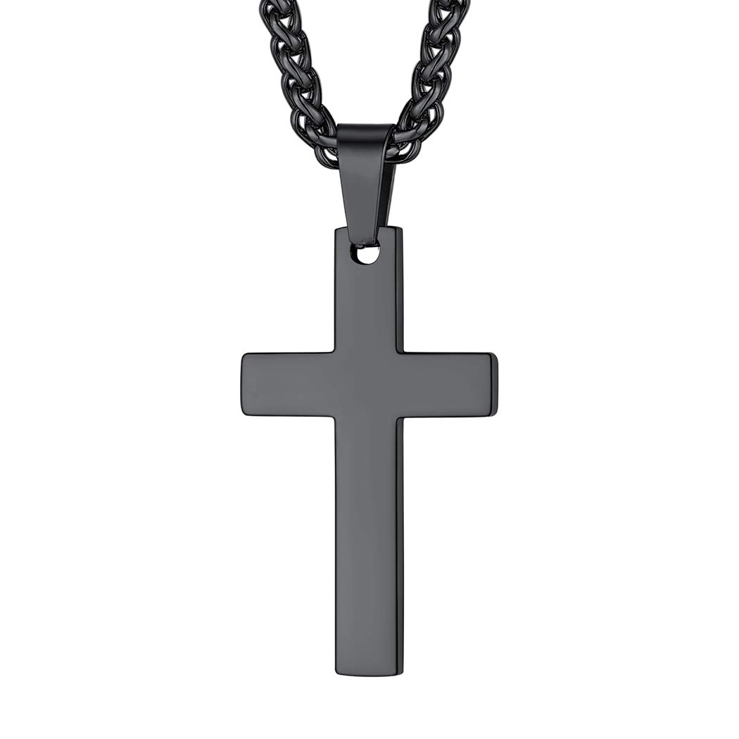 Suplight Cross Necklace for Men Women Cross Pendant Black Plated Stainless Steel Christian Religious Jewellery Simple Plain Cross Necklace