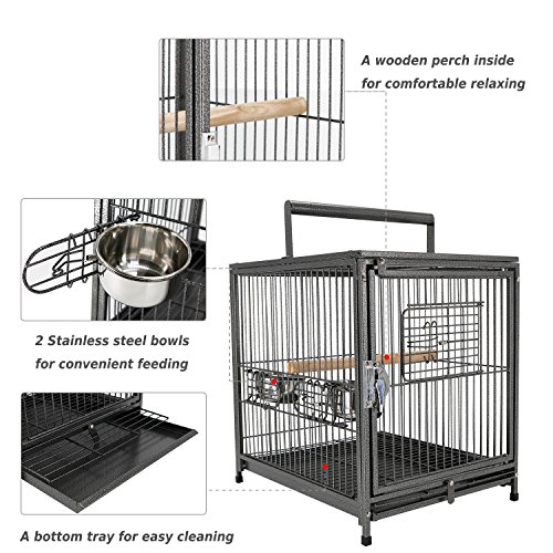 PawHut 19" Travel Bird Cage Parrot Carrier with Handle Wooden Perch for