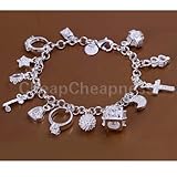 Smrroy New Sterling Solid Silver Plated Luxury 13 Charms Ring Moon Bracelet