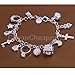 Naivo Sterling Solid Silver Plated Luxury 13 Charms Ring Moon Pendants Link Bracelet
