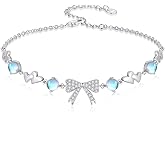 BETHZA Natural Moonstone Bow Bracelets for Women 925 Sterling Silver Bowknot Real Heart Birthstone Genuine Moonstone Jewelry for Birthday