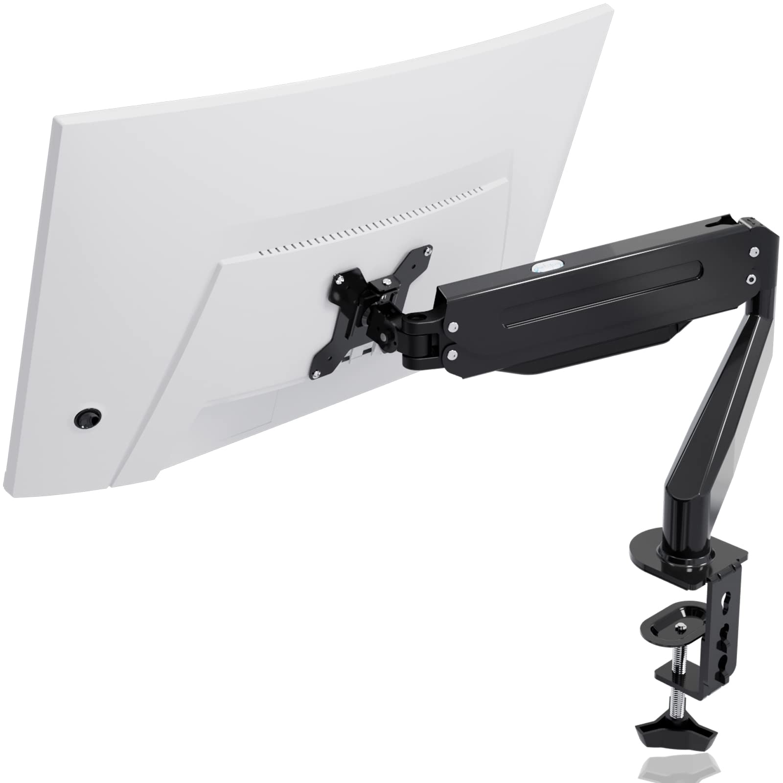 Suptek Single Monitor Arm Gas Spring, Monitor Arm Desk Mount for 17-32 inch Monitors up to 10kg, Tool Free Height Adjustable Screen Arm with Tilt Swivel Rotation, VESA 75/100mm, C-clamp/Grommet Option