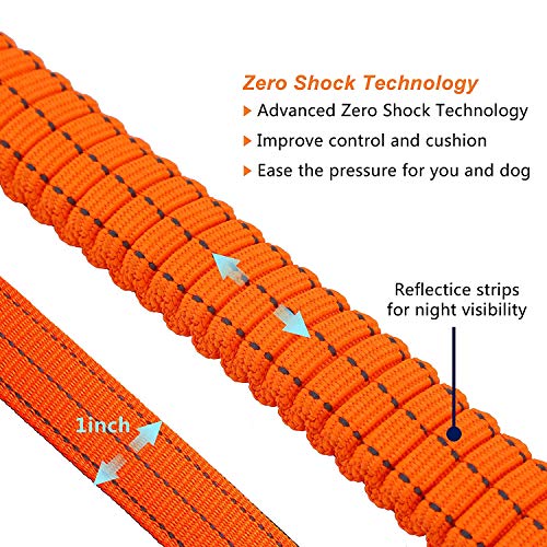 Heavy Duty Dog Leash Especially for Large Dogs Up to 150lbs, 6 Ft Reflective Dog Walking Training Shock Absorbing Bungee Leash with Car Seat Belt Buckle, 2 Padded Traffic Handle for Extra Control