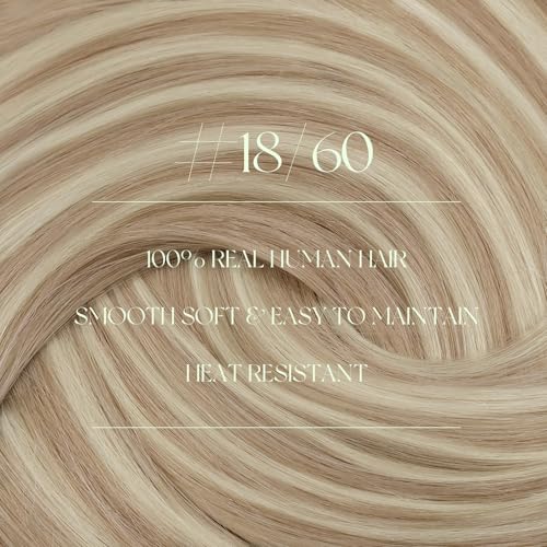 RUNATURE Natural Hair Clip in Extensions 55 cm 7 Pieces 120 g Ash Blonde with Platinum Blonde Natural Hair Clip Extensions #18P60