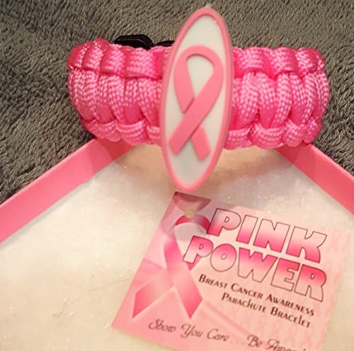Pink Paracord Survival Bracelet Breast Cancer Survivor Wristband with 550 Rope Parachute Cord and Ribbon Emblem - Perfect Camping Survival and Safety Gear