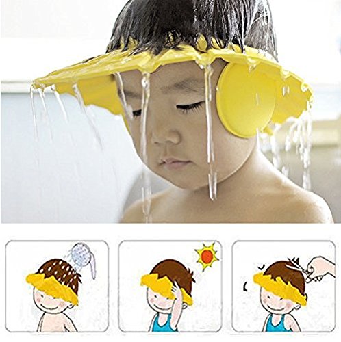 URToys 3pcs Soft Adjustable Shampoo Bath Bathing Shower Cap Hat Wash Hair Shield Hat for Baby Kids Children Hair Cutting protect - Thumbnail 2