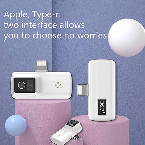 BiuBuy No-Touch Forehead Thermomètre, Infrared Thermomètre for Adult and Kids, Digital USB Type Cellphone Thermodetector, ℃ / ℉ Adjustable (White, Lightning)