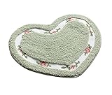 JSJ_CHENG Small Non-Slip Cute Love Rose Floral Bath Area Doormat Rugs for Kids, Girls, Boys (Heart Shape 19.6-inch by 23.6-inch, Green)