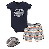 Hudson Baby Baby Cotton Bodysuit, Shorts and Shoe 3 Piece Set, Shark, 9-12 Months