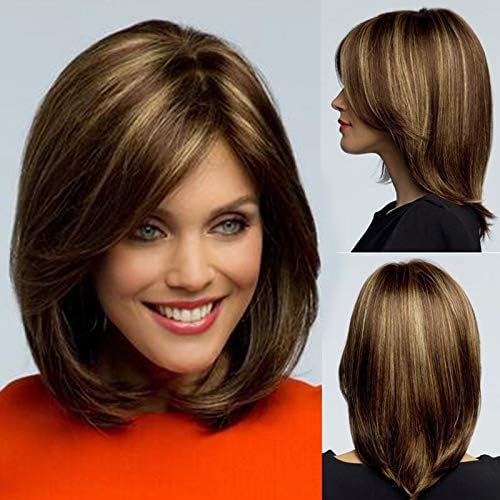 Cute Bob Short Synthetic Ombre Wig,Two Tones Blonde Root Chocolate Hair Wig For Women 32cm