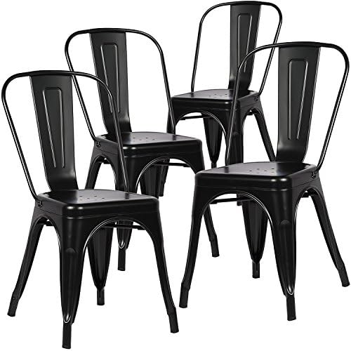 Trattoria Armless Metal Side Dinning Room Chairs Set of 4 (Black)