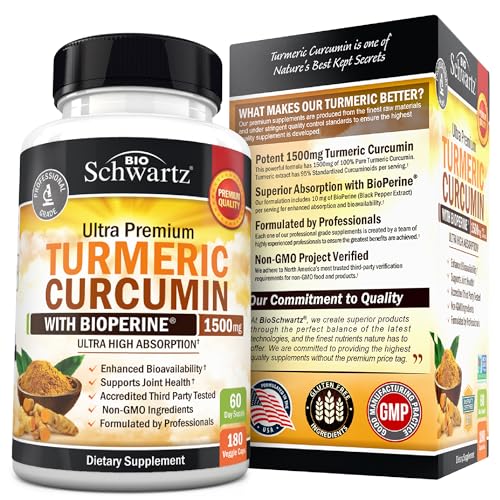 Turmeric Curcumin with Black Pepper Extract 1500mg - High Absorption Ultra Potent Turmeric Supplement with 95% Curcuminoids and BioPerine - Non GMO Tumeric Capsules for Joint Support - 180 Capsules