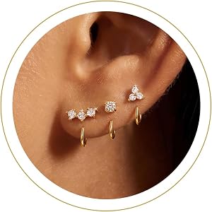MOODEAR Backless Half Hoop Earrings for Women, 14K Gold Plated Huggie Set | Small arc hoop earrings with dainty stackable sty