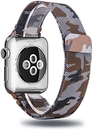 Azadodo Compatibel iWatch Bands 42mm Camo, Stainless Steel Mesh Milanese Loop Replacement Metal iWatch Band Compatible Apple Watch Series 3 2 1 Sport Edition (Milanese - Camo Desert, 42mm)