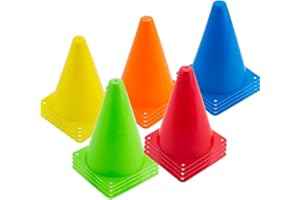 BAAXXANGO 20 PCS 7 Inch Plastic Agility Cones for Kids - Mini Traffic Safety Construction Cones for Party, Drills, Basketball, Soccer - 5 Colors