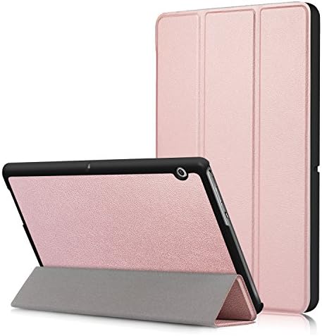 Huawei MediaPad T3 10.0 Case,Stingna Smart Case Soft Silicone Cover Tablet Tri Fold Stand with Magnetic Smart Sleep/Wake Feature for Huawei MediaPad T3 10.0 inch Tablet (Rose Gold)