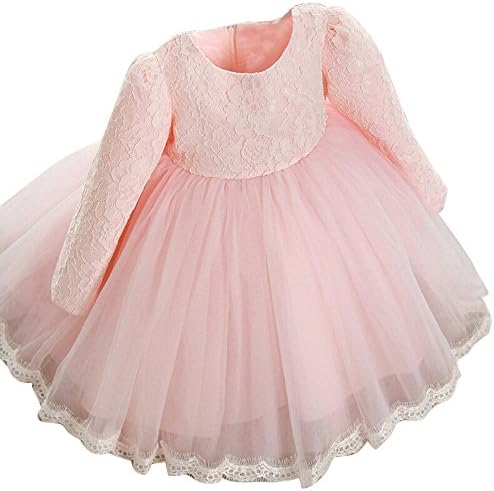 Godathe Baby Girls Kids Long Sleeve Lace Flower Bow Gown Pageant Wedding Party Dresses
