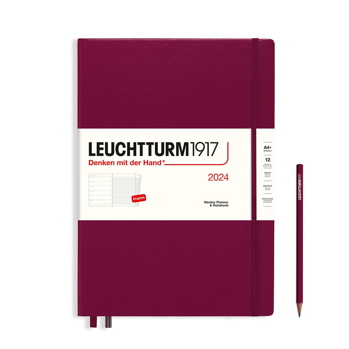 LEUCHTTURM1917 367692 Weekly Calendar & Notebook Master (A4+) 2024, 12 Months, Port Red, English