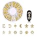 WOKOTO 6 Boxes Gold Nail Charms Studs Rose Star Moon Feather Shape Metal Nail 3D Charm Kit 3D Nail Art Jewelry Decoration With 1Pc Tweezers And Picker Pencil Tools