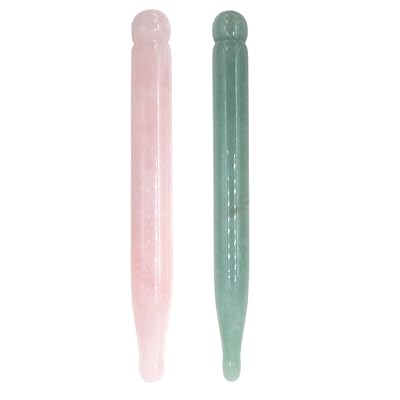 Domika 2pcs Handmade Natural Rose Quartz /Green Aventurine Jade Stone Gua Sha GuaSha Scraping Massage Tool, Massage Wand for Acupuncture Therapy Stick Point Treatment (Rose Quartz &Green Aventurine)