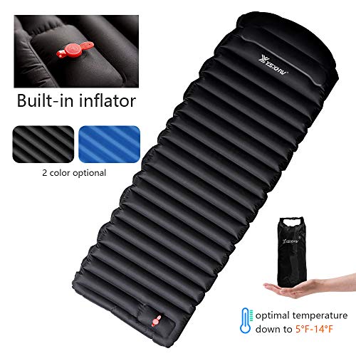 YSXHW Self Inflating Camping Sleeping Pad with Pillow, Thick 4.7 Inch Ultralight Camping Mat Waterproof PVC Camping Mattress for Backpacking, Traveling, Hiking - Black Built in Pump
