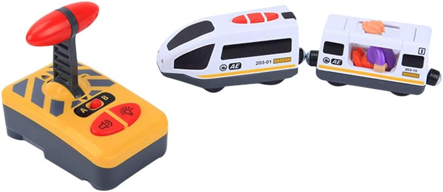 STOBOK Electric Train for Wooden Track Remote Control Train Battery Powered Locomotive with Sound and Light Motorized Toy Vehicles for Kids (No Battery)
