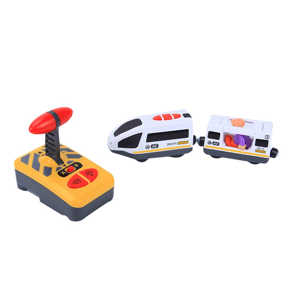 STOBOK Electric Train for Wooden Track Remote Control Train Battery Powered Locomotive with Sound and Light Motorized Toy Vehicles for Kids (No Battery)