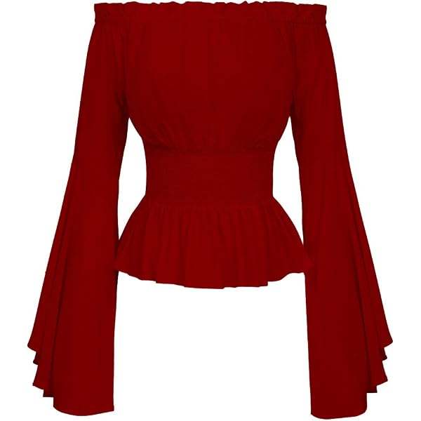 Camisa Pirata Con Corsé Y Hombros Descubiertos – Blusa Medieval Renacentista De Manga Acampanada Para Halloween Y Carnaval