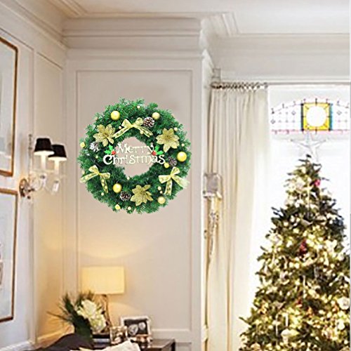 Christmas Wreath Large Front Door Wreath 15 Inch Wall Garland Decoration Christmas Party Decor (15.7", Gold) - Thumbnail 5