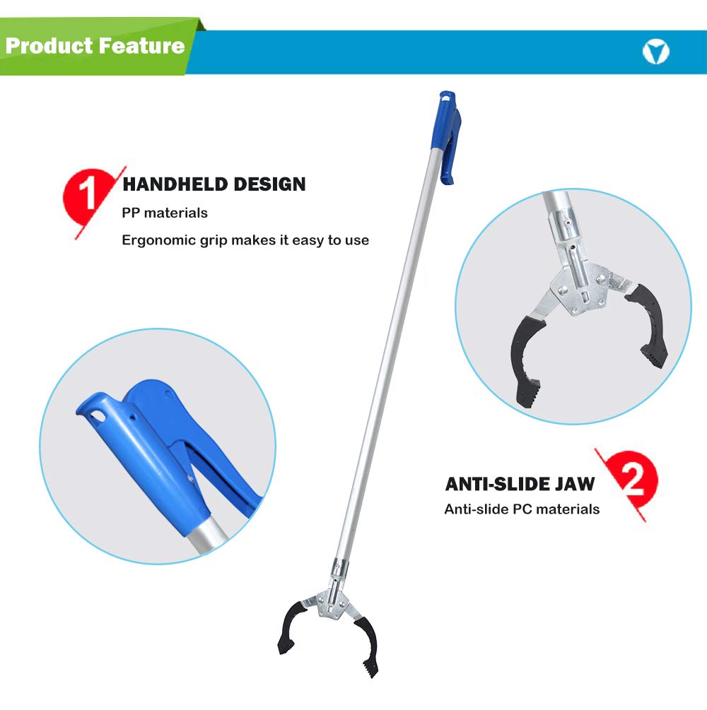 Yachee Aluminum Reacher Grabber, 37”Extra Long Handy Mobility Aid with Rotating Grip, Reaching Assist Tool for Trash Pick Up, Litter Picker, Garden Nabber, Disabled Reacher, Rubbish Tongs, Arm Extension: Industrial & Scientific