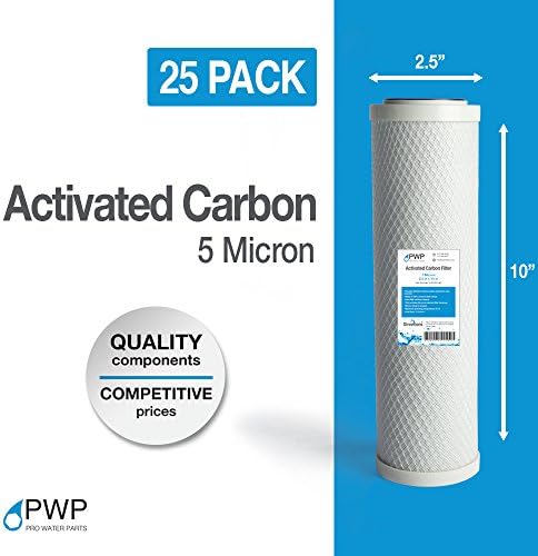 Activated Carbon Block Water Filter Cartridge 10x2.5" 5 Micron 25 Pack