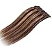 Double Weft 100% Remy Human Hair Clip in Extensions Highlight 14''-22'' Grade 7A Quality Full Head Thick Long Soft Silky Straight 8pcs 18clips (18 Inch 140g,#4/27 Medium brown/Dark Blonde)
