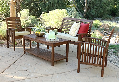 WE Furniture Solid Acacia Wood 4-Piece Patio Chat Set