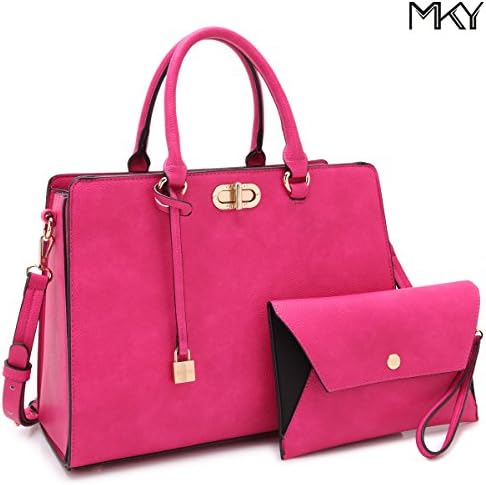 Women Leather Fashion Handbag Purse Satchel Shoulder Bag Wristlet Wallet Set Hot Pink