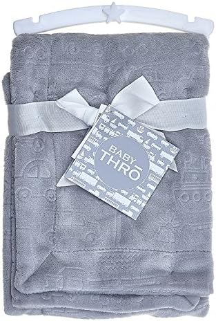 Baby Boy Embossed Automobiles Grey Blanket 30" X 40"