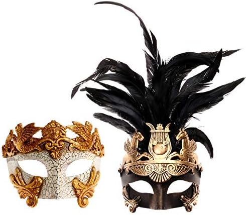 ILOVEMASKS Rome Warrior White Gold Masquerade Couple Party Masks