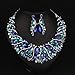 Hamer bridal Link Costume jewelry Crystal Choker Pendant Bib Statement Chain Charm Necklace and Earrings Sets (Blue)