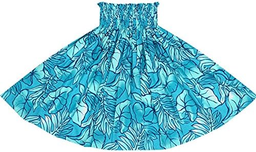 Custom Orders (30 In; 4 Elastic Bands) Hula Dance; Aqua Pau Skirt Taro Lauae Fern Pattern 2655AQ