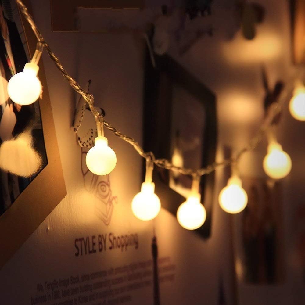JZK 5m 16.4ft Warm White 50 LED Ball String Light Battery Operated Fairy Light for Outdoor Garden Indoor Bedroom Decoration for Wedding Birthday Party Christmas