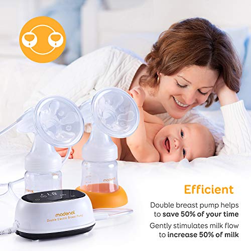MADENAL Double Electric Breast Pump Travel Set, Ice Pack, Breastmilk Storage Bags, Super Quiet, Effective and Comfortable with On The Go Cooler Bag