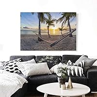 BlountDecor Tropical The Picture for Home Decoration Paradise Beach with Hammock and Coconut Palm Trees Horizon Coast Vacation Scenery Customizable Wall Stickers 24"x20" Multicolor