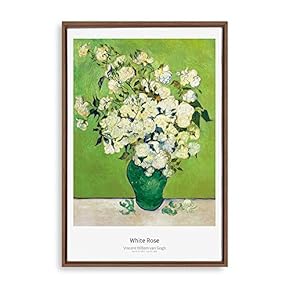Framed Canvas Wall Art Pink Roses in a Vase by Vincent Van Gogh Canvas Prints Home Artwork Decoration for Living Room,Bedroom - 16x24 inches
