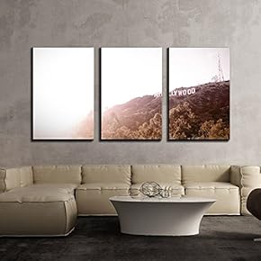 3 Piece Canvas Wall Art - Holly Wood Sign on The Mountain,Los Angeles,USA - Modern Home Art Stretched and Framed Ready to Hang - 16"x24"x3 Panels