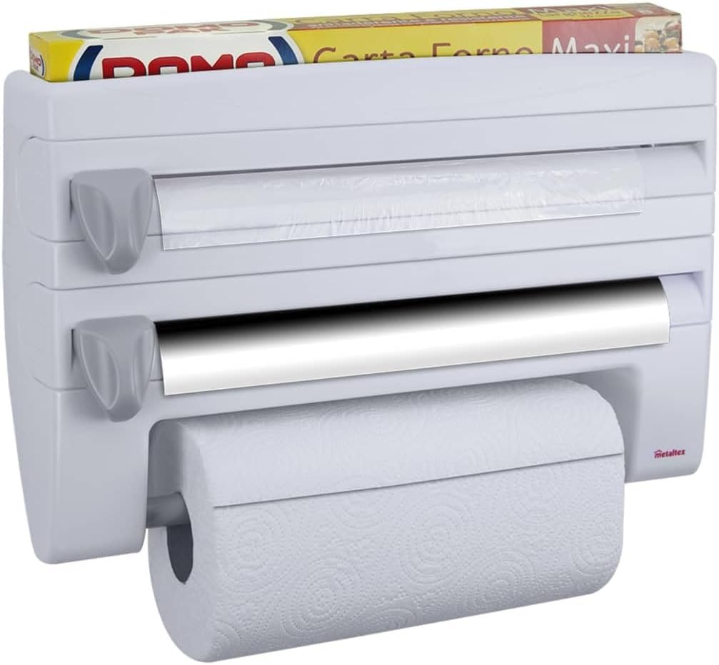 Metaltex 254410 Roll-n-Roll 4-In-1 Kitchen Roll Holder Dispenser, White , 39 x 10 x 25 cm.