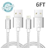Kenex® 2 Pack 6.6ft [Silver] USB 2.0 Nylon Braided Lightning Cable USB Charging Cable Cord for iPhone 6S/6S Plus/6 Plus/6/5/5C/5S/SE, iPad Air, Mini 4, iPod 5 and iPod 7