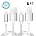 Kenex® 2 Pack 6.6ft [Silver] USB 2.0 Nylon Braided Lightning Cable USB Charging Cable Cord for iPhone 6S/6S Plus/6 Plus/6/5/5C/5S/SE, iPad Air, Mini 4, iPod 5 and iPod 7