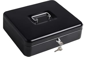 Kasten Metal Cash Box with Money Tray and Key Lock, Money Box for Cash Saving, 11.8"x 9.5"x 3.5", Large Black