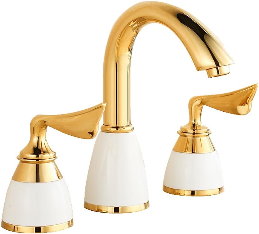 Bathroom Sink Faucet Two Handles Widespread Bathroom Vanity Sink Lavatory 3-Hole Faucets, Gold