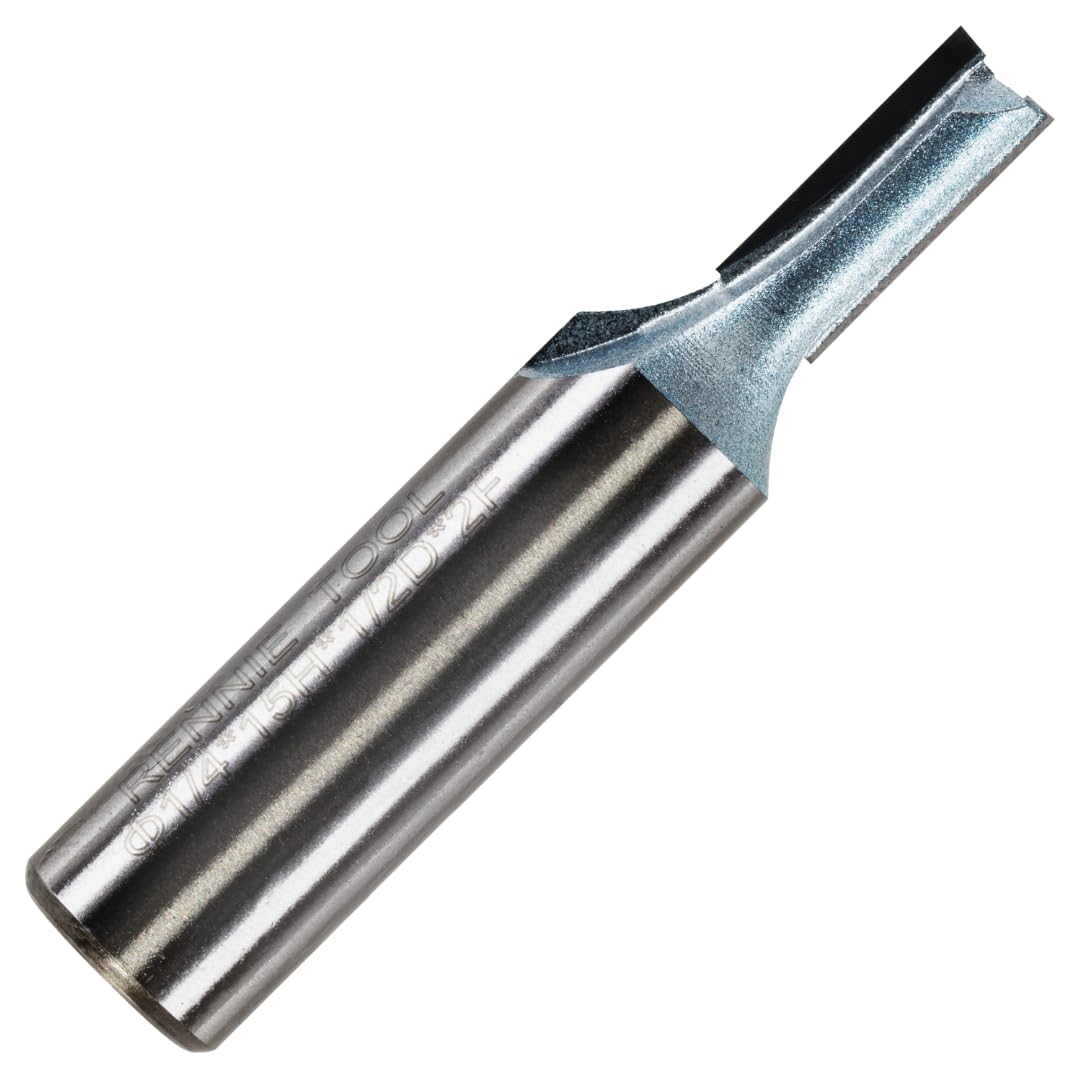 Rennie Tools - 6.35mm Cutting Diameter x 15mm Flute x 1/2" Shank TCT Tipped 2 Flute Straight Router Cutter Bit. Compatible With Makita Trend Festool Hikoki Dewalt Router Etc. 6.35mm Router Bit